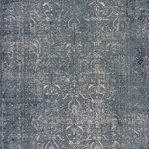 Homeroots 8' X 11' Blue Silver Gray And Cream Damask Distressed Stain Resistant Area Rug  Polyester 482956