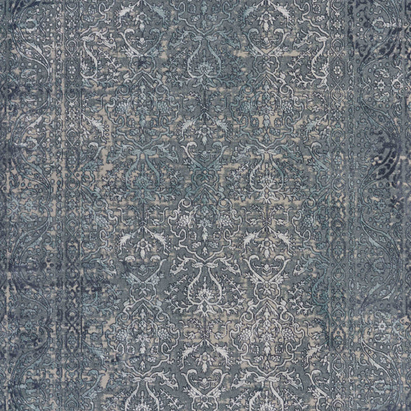 Homeroots 8' X 11' Blue Silver Gray And Cream Damask Distressed Stain Resistant Area Rug  Polyester 482956