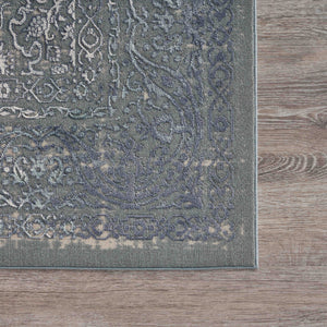 Homeroots 10' X 13' Blue Silver Gray And Cream Damask Distressed Stain Resistant Area Rug  Polyester 482957
