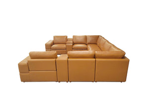 English Elm Premium Leather Match L-shaped Sectional with Dual Recliners and Built-in Console Ginger B2748S00156