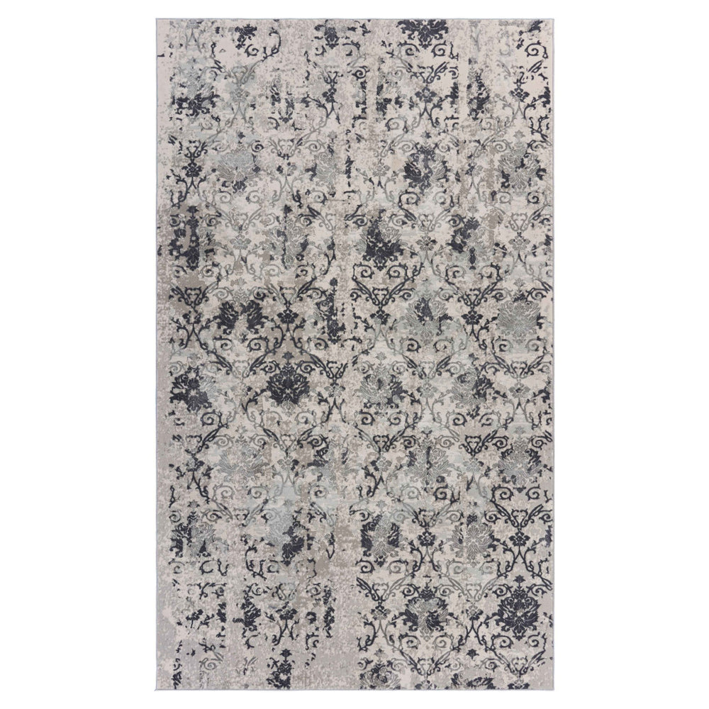Homeroots 10' X 13' Cream And Gray Damask Stain Resistant Area Rug  Polyester 482962