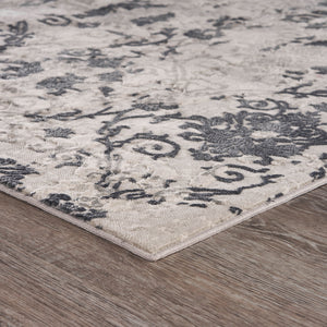 Homeroots 10' X 13' Cream And Gray Damask Stain Resistant Area Rug  Polyester 482962