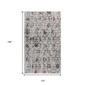 Homeroots 10' X 13' Cream And Gray Damask Stain Resistant Area Rug  Polyester 482962