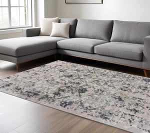 HomeRoots 10' Elegant Cream and Gray Damask Area Rug - Stain-Resistant, Power-Loomed for Busy Homes 10' X 13' 482962