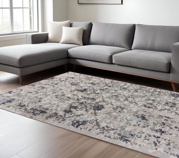 HomeRoots 10' Elegant Cream and Gray Damask Area Rug - Stain-Resistant, Power-Loomed for Busy Homes 10' X 13' 482962