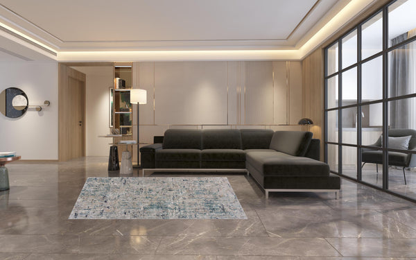 Homeroots 5' X 8' Gray Blue Taupe And Cream Abstract Distressed Stain Resistant Area Rug  Polyester 482965