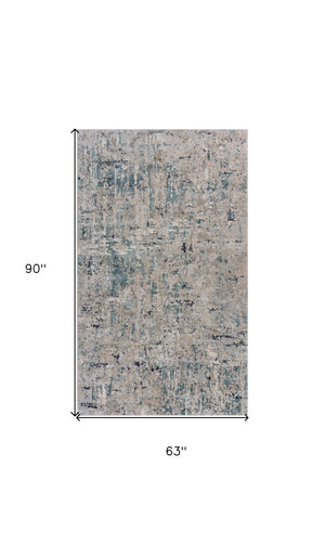 Homeroots 5' X 8' Gray Blue Taupe And Cream Abstract Distressed Stain Resistant Area Rug  Polyester 482965