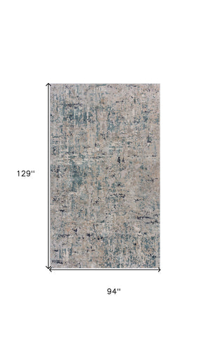 Homeroots 8' X 11' Gray Blue Taupe And Cream Abstract Distressed Stain Resistant Area Rug  Polyester 482966