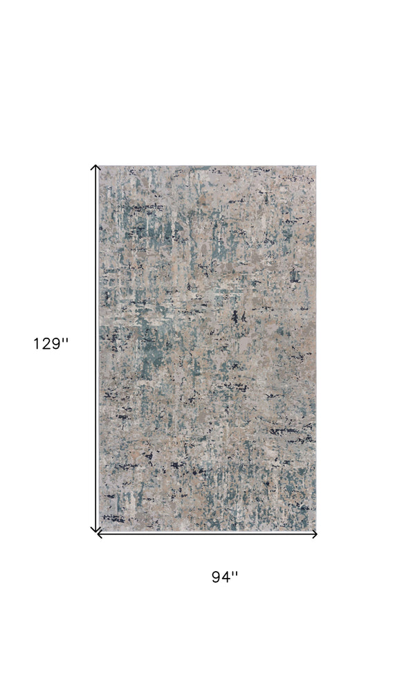 Homeroots 8' X 11' Gray Blue Taupe And Cream Abstract Distressed Stain Resistant Area Rug  Polyester 482966