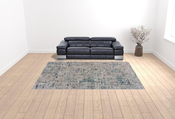Homeroots 10' X 13' Gray Blue Taupe And Cream Abstract Distressed Stain Resistant Area Rug  Polyester 482967