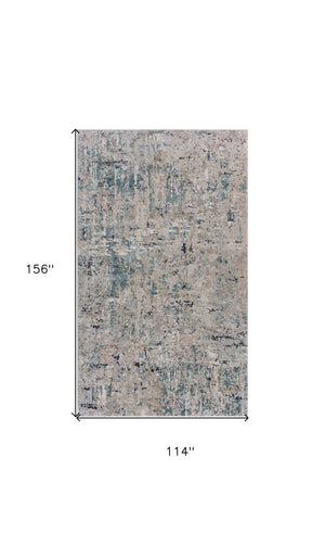 Homeroots 10' X 13' Gray Blue Taupe And Cream Abstract Distressed Stain Resistant Area Rug  Polyester 482967