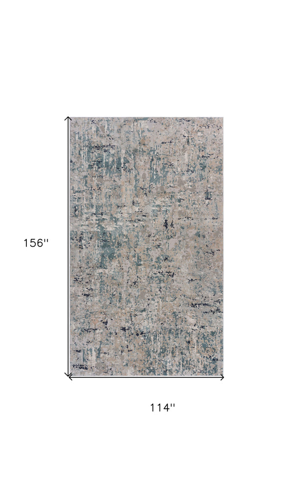 Homeroots 10' X 13' Gray Blue Taupe And Cream Abstract Distressed Stain Resistant Area Rug  Polyester 482967