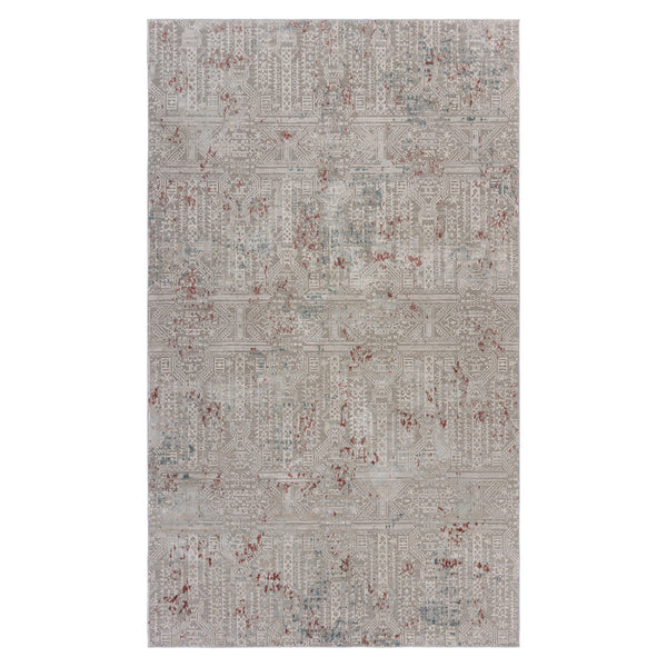 Homeroots 5' X 8' Gray Ivory Slate Blue And Wine Red Geometric Stain Resistant Area Rug  Polyester 482975