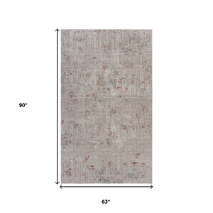 Homeroots 5' X 8' Gray Ivory Slate Blue And Wine Red Geometric Stain Resistant Area Rug  Polyester 482975