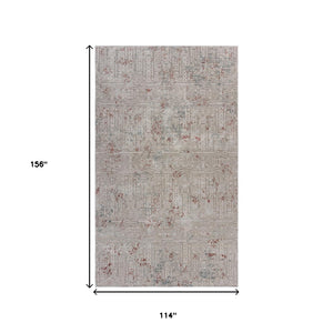 Homeroots 10' X 13' Gray Ivory Slate Blue And Wine Red Geometric Stain Resistant Area Rug  Polyester 482977