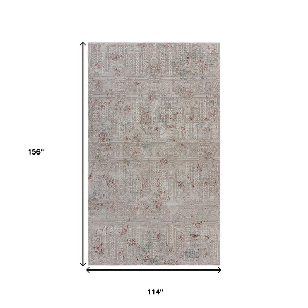 Homeroots 10' X 13' Gray Ivory Slate Blue And Wine Red Geometric Stain Resistant Area Rug  Polyester 482977