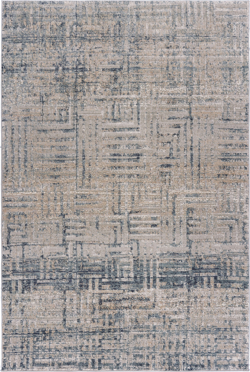 Homeroots 5' X 8' Cream Blue And Ivory Geometric Distressed Stain Resistant Area Rug  Polyester 482980