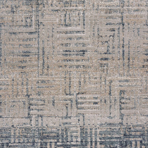 Homeroots 5' X 8' Cream Blue And Ivory Geometric Distressed Stain Resistant Area Rug  Polyester 482980