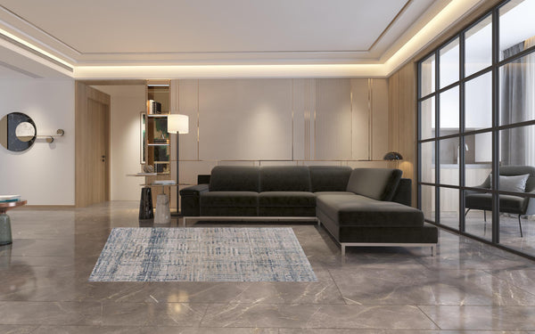 Homeroots 5' X 8' Cream Blue And Ivory Geometric Distressed Stain Resistant Area Rug  Polyester 482980