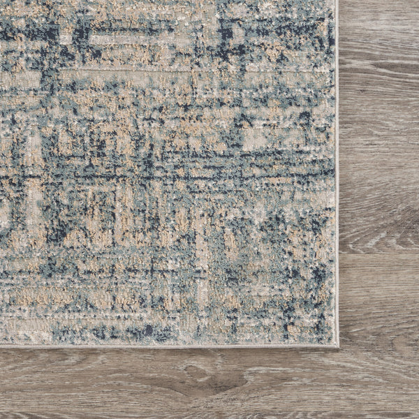 Homeroots 8' X 11' Cream Blue And Ivory Geometric Distressed Stain Resistant Area Rug  Polyester 482981