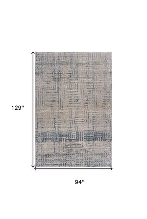 Homeroots 8' X 11' Cream Blue And Ivory Geometric Distressed Stain Resistant Area Rug  Polyester 482981