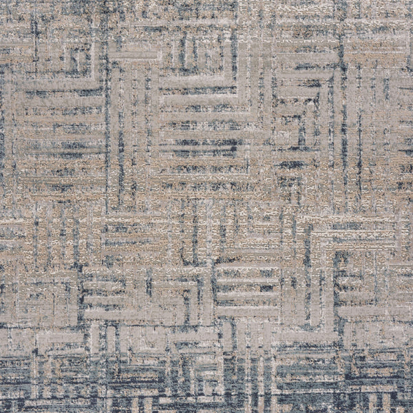 Homeroots 10' X 13' Cream Blue And Ivory Geometric Distressed Stain Resistant Area Rug  Polyester 482982