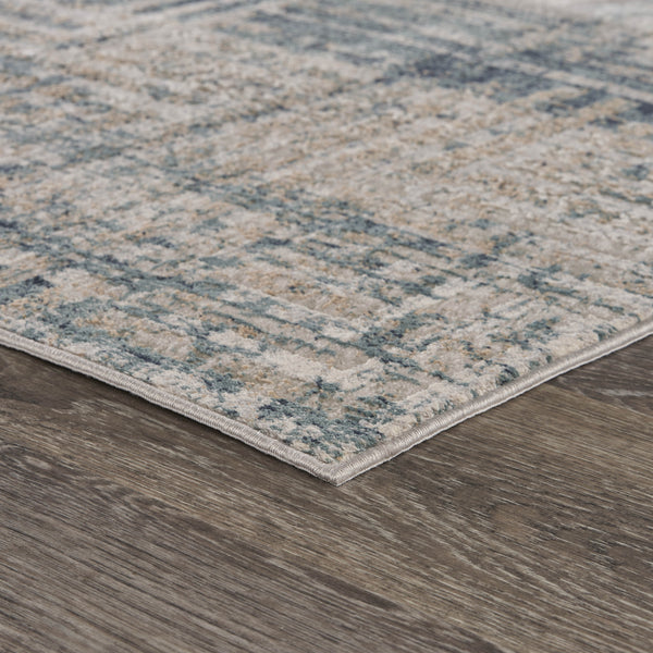 Homeroots 10' X 13' Cream Blue And Ivory Geometric Distressed Stain Resistant Area Rug  Polyester 482982