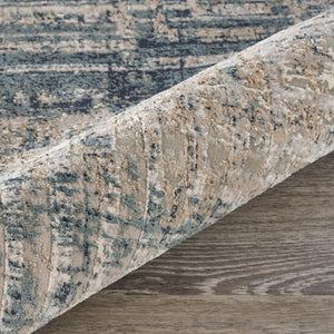 Homeroots 10' X 13' Cream Blue And Ivory Geometric Distressed Stain Resistant Area Rug  Polyester 482982