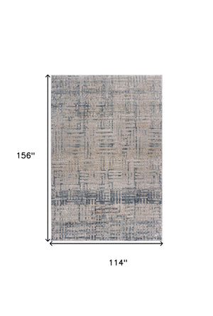 Homeroots 10' X 13' Cream Blue And Ivory Geometric Distressed Stain Resistant Area Rug  Polyester 482982
