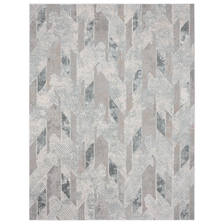 HomeRoots 9 X 12 Geometric Distressed Area Rug Stain Resistant Low Pile Living Room 482986