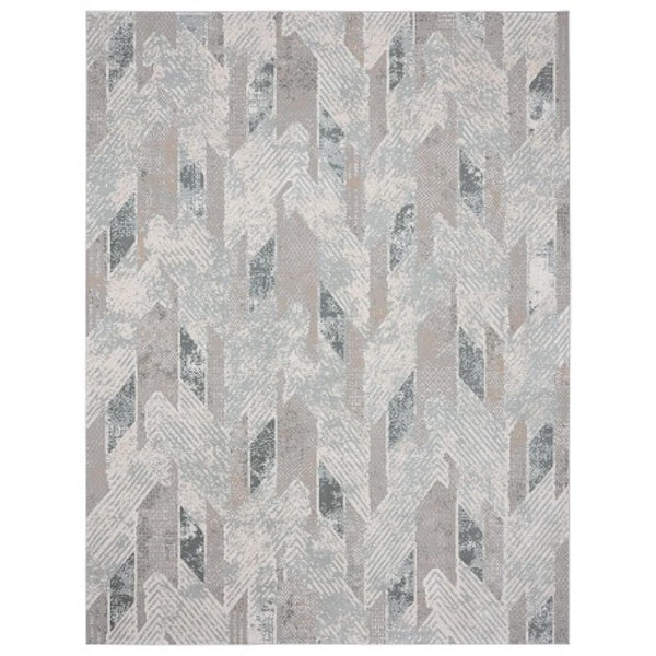 HomeRoots 9 X 12 Geometric Distressed Area Rug Stain Resistant Low Pile Living Room 482986