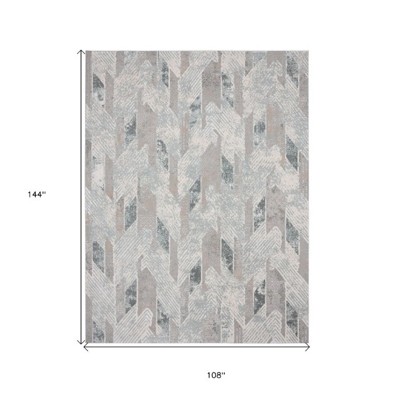 HomeRoots 9 X 12 Geometric Distressed Area Rug Stain Resistant Low Pile Living Room 482986