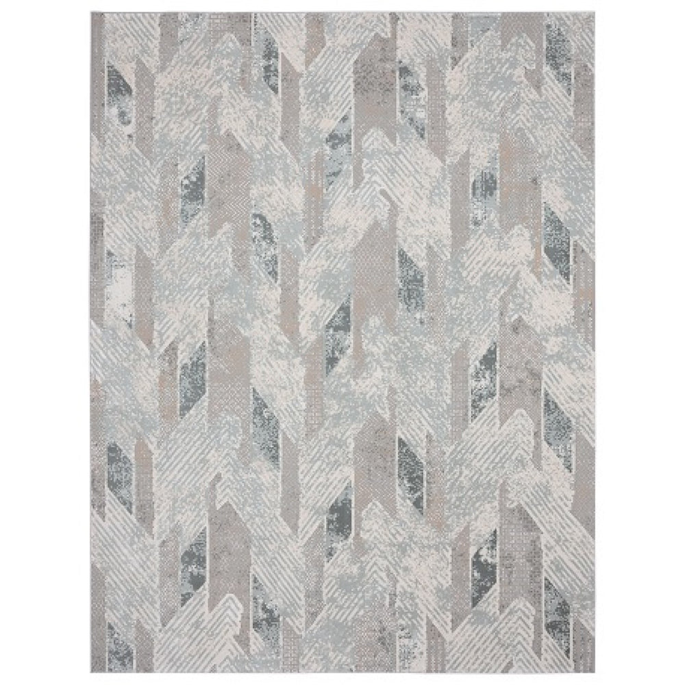 Homeroots 9' X 12' Gray Blue And Cream Geometric Distressed Stain Resistant Area Rug  Polyester 482986