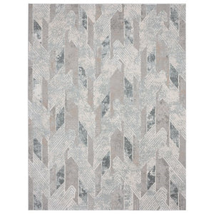 Homeroots 9' X 12' Gray Blue And Cream Geometric Distressed Stain Resistant Area Rug  Polyester 482986