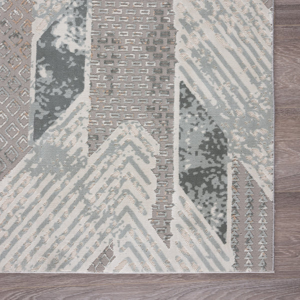 Homeroots 9' X 12' Gray Blue And Cream Geometric Distressed Stain Resistant Area Rug  Polyester 482986
