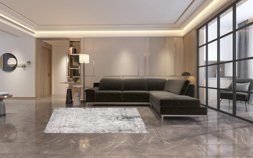 Homeroots 5' X 7' Gray Cream And Taupe Abstract Distressed Stain Resistant Area Rug  Polyester 482988