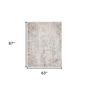 Homeroots 5' X 7' Gray Blue Taupe And Cream Abstract Distressed Stain Resistant Area Rug  Polyester 482992