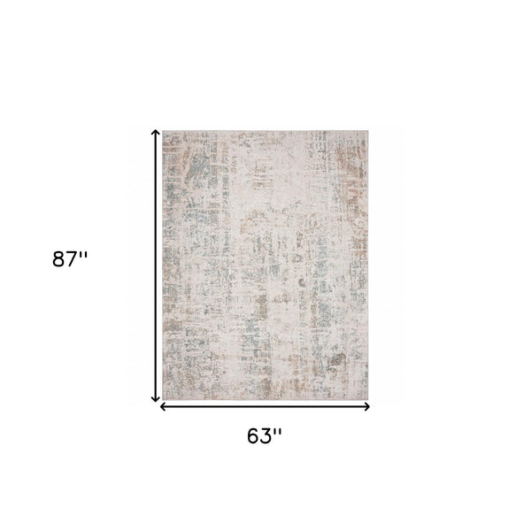 Homeroots 5' X 7' Gray Blue Taupe And Cream Abstract Distressed Stain Resistant Area Rug  Polyester 482992