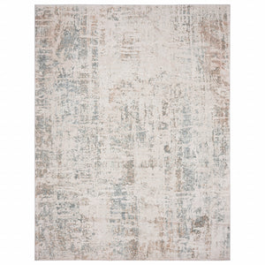 Homeroots 8' X 10' Gray Blue Taupe And Cream Abstract Distressed Stain Resistant Area Rug  Polyester 482993