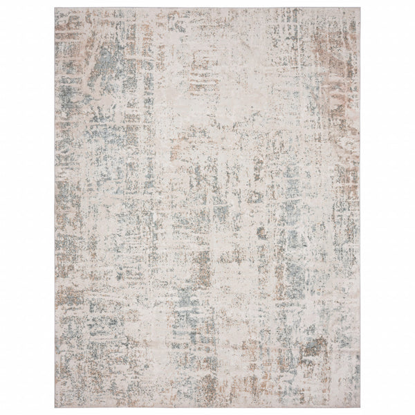 Homeroots 8' X 10' Gray Blue Taupe And Cream Abstract Distressed Stain Resistant Area Rug  Polyester 482993
