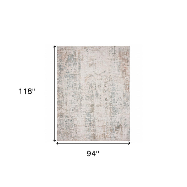 Homeroots 8' X 10' Gray Blue Taupe And Cream Abstract Distressed Stain Resistant Area Rug  Polyester 482993