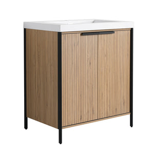 English Elm 30" Modern Freestanding Bathroom Vanity with Resin Sink, Soft-Close Doors, Adjustable Shelf, Durable Plywood Finish Light Coffee W999S00295