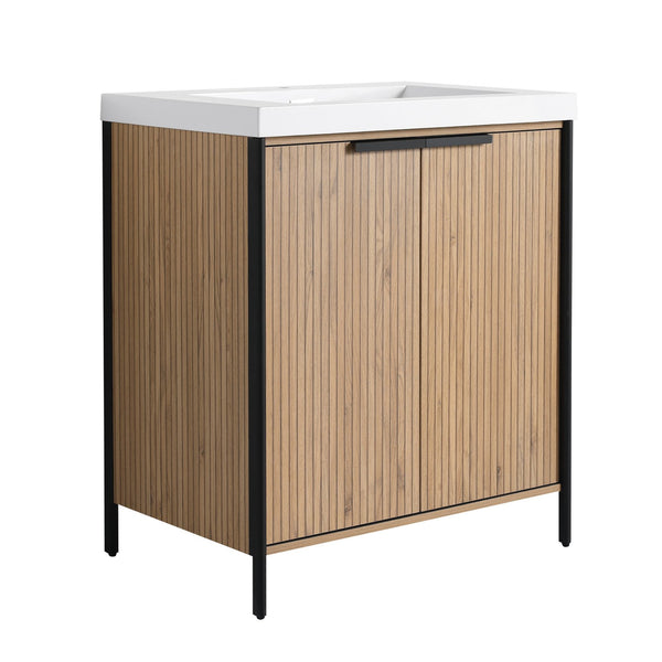 English Elm 30" Modern Freestanding Bathroom Vanity with Resin Sink, Soft-Close Doors, Adjustable Shelf, Durable Plywood Finish Light Coffee W999S00295