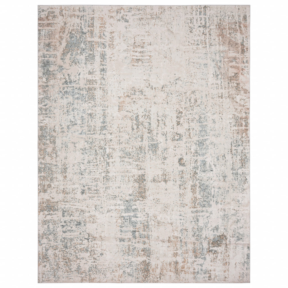 Homeroots 9' X 12' Gray Blue Taupe And Cream Abstract Distressed Stain Resistant Area Rug  Polyester 482994