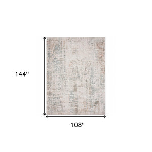 Homeroots 9' X 12' Gray Blue Taupe And Cream Abstract Distressed Stain Resistant Area Rug  Polyester 482994