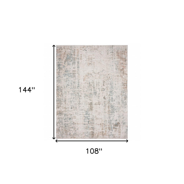 Homeroots 9' X 12' Gray Blue Taupe And Cream Abstract Distressed Stain Resistant Area Rug  Polyester 482994