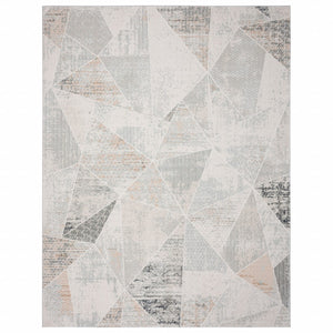 HomeRoots 9' Geometric Area Rug in Gray, Blue, Taupe & Cream - Stain-Resistant for High-Traffic Spaces 9' X 12' 482998