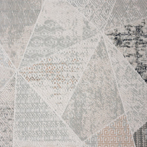 HomeRoots 9' Geometric Area Rug in Gray, Blue, Taupe & Cream - Stain-Resistant for High-Traffic Spaces 9' X 12' 482998