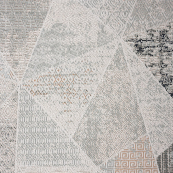 HomeRoots 9' Geometric Area Rug in Gray, Blue, Taupe & Cream - Stain-Resistant for High-Traffic Spaces 9' X 12' 482998