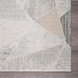 HomeRoots 9' Geometric Area Rug in Gray, Blue, Taupe & Cream - Stain-Resistant for High-Traffic Spaces 9' X 12' 482998